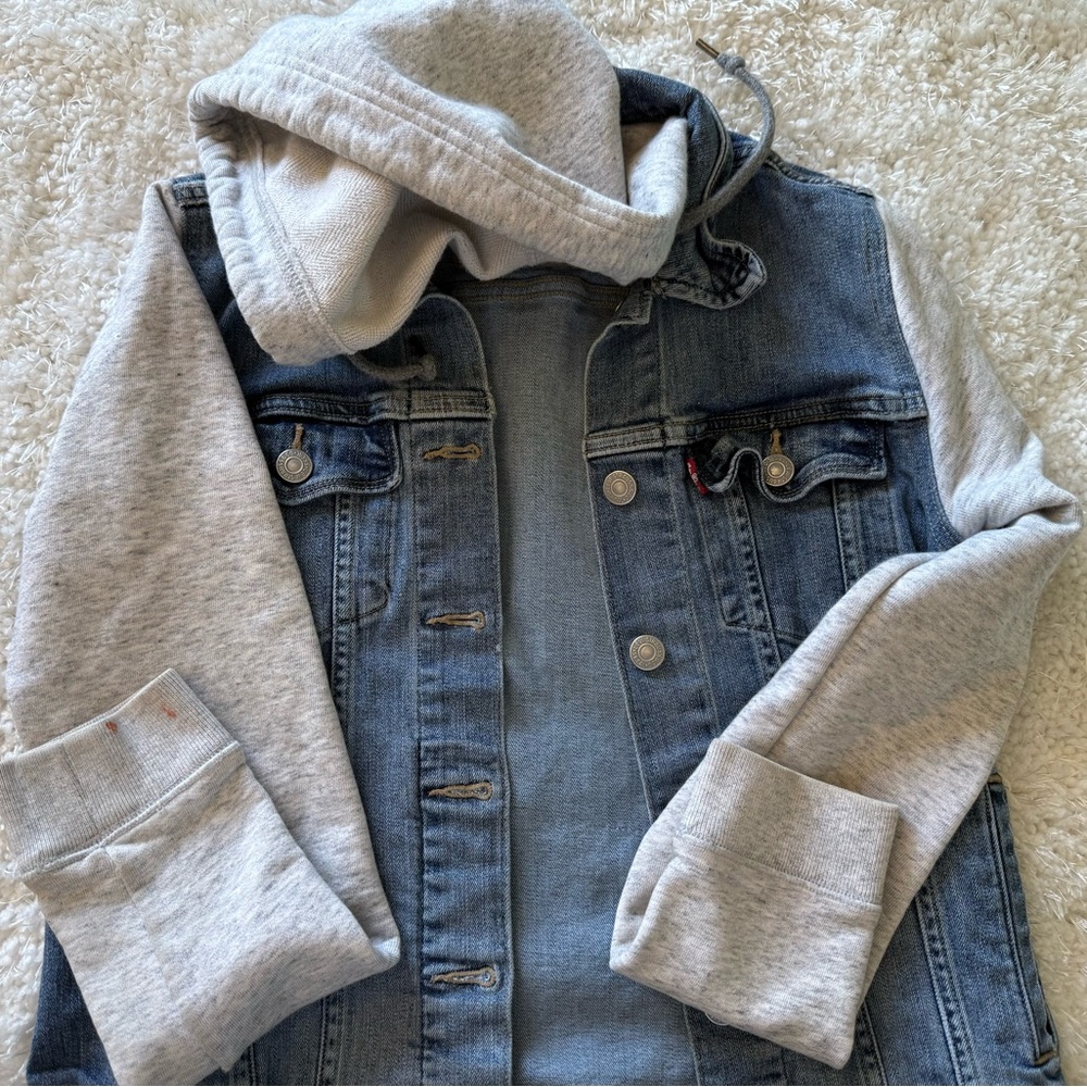 Levi's Women's Blue Denim Jacket with Hoodie